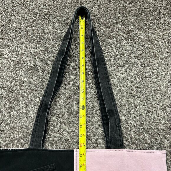 Handmade Bag Patchwork Denim Black Pink Vintage Recycled 12.5x6x15.5 - Picture 6 of 10